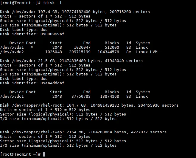 List Linux Partition Table
