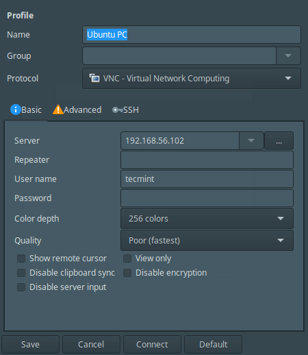 Remmina Desktop Sharing Preferences