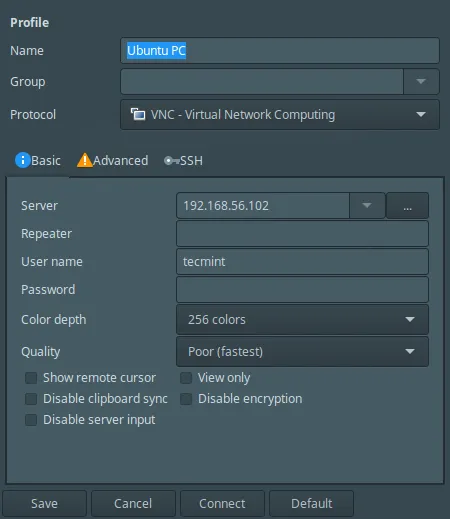 Remmina Desktop Sharing Preferences