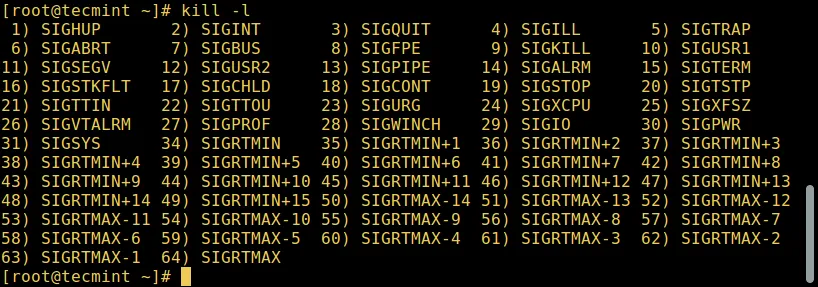 列出所有 Linux 信号