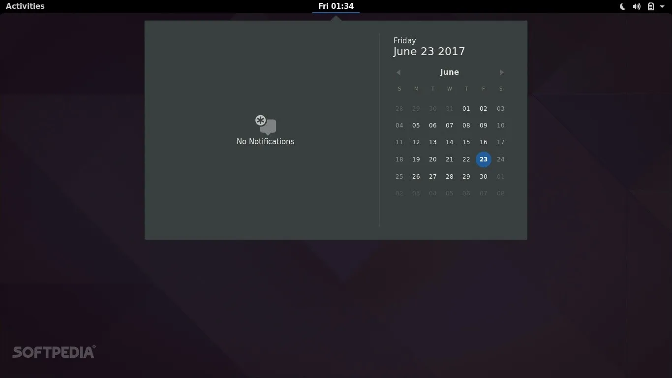 GNOME 3.24 desktop - Calendar applet