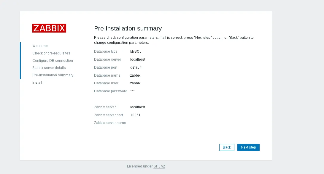 Zabbix pre-installation details