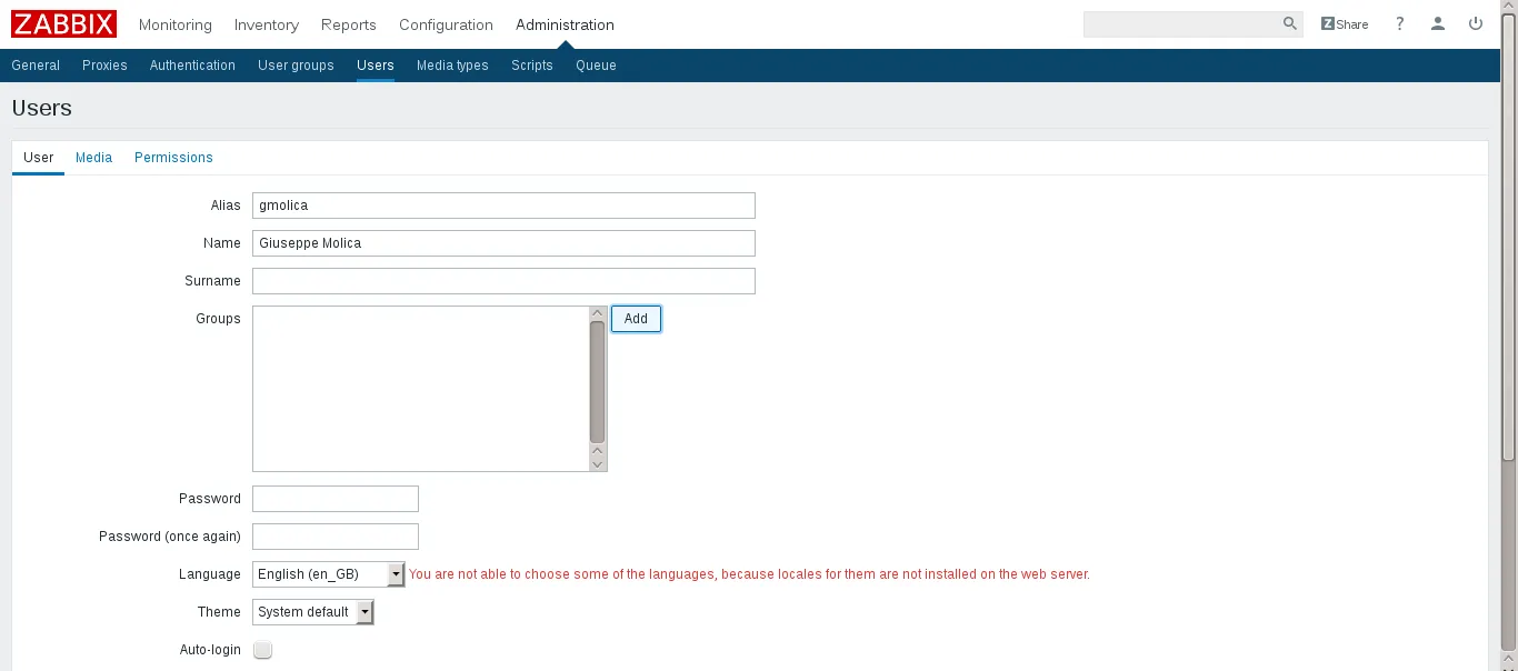 Zabbix User Creation