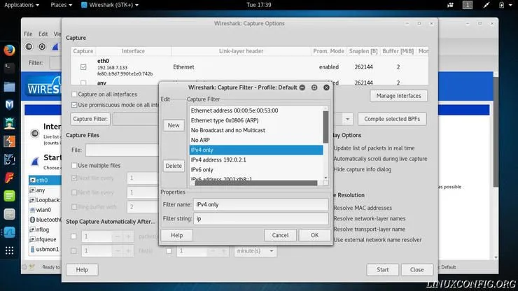 Wireshark dialog for creating a capture filter