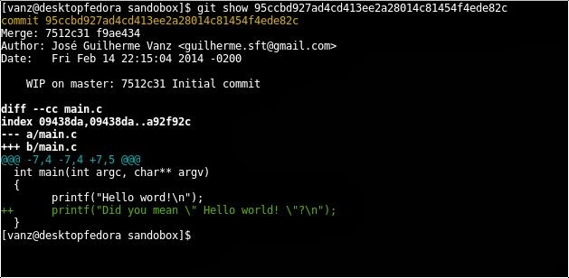 Output after executing the git-show command 