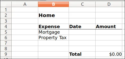 An expense block with a total An expense block with a total