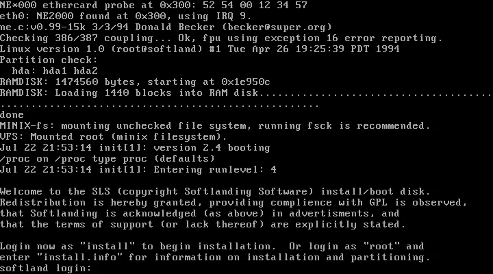 Installing SLS 1.05 from the login prompt