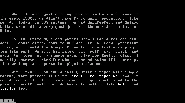 nroff text document output