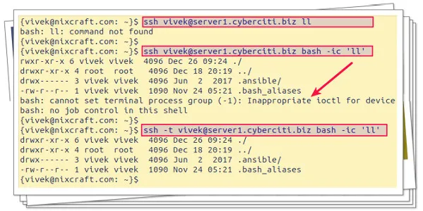 Running bash aliases over ssh based session when using Unix or Linux ssh cli
