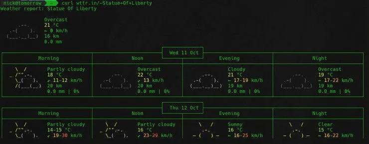 Weather by landmark from wttr.in