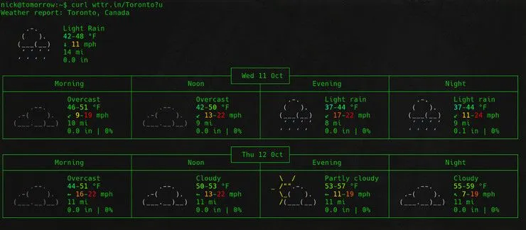 Change unit system in wttr.in
