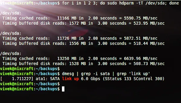 Linux Check IDE SATA SSD Hard Disk Transfer Speed