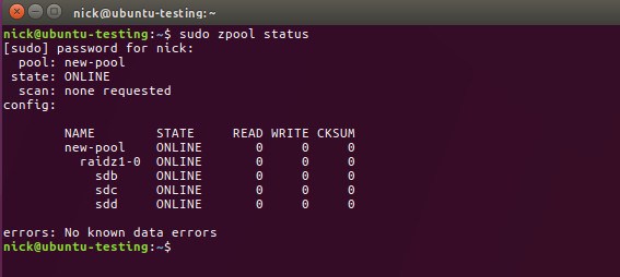 ZFS pool Status