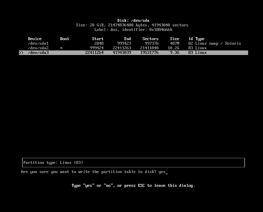 确认创建分区并安装 Arch Linux