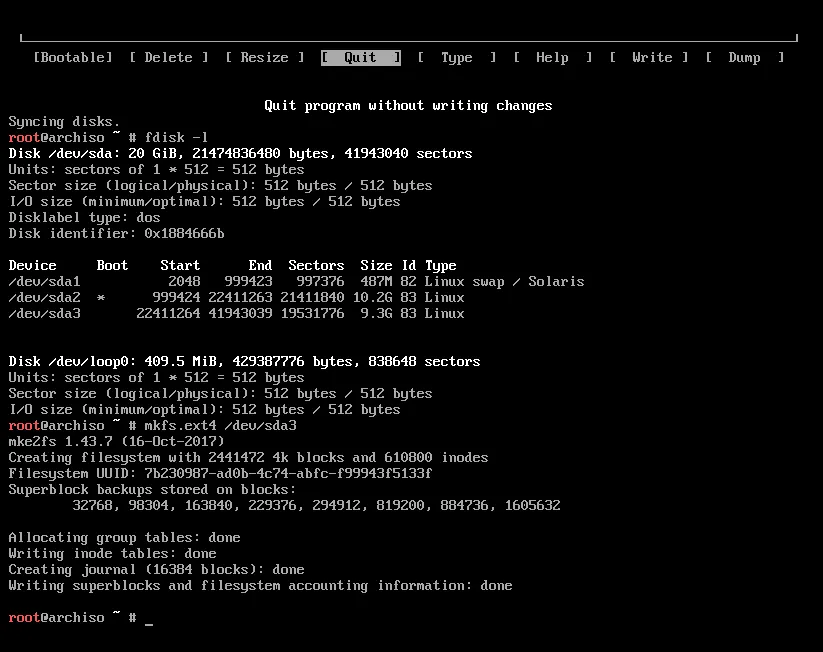 完成 Arch Linux 分区安装
