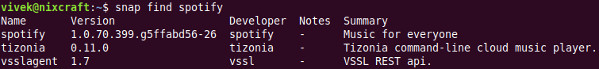 snap search for spotify app command
