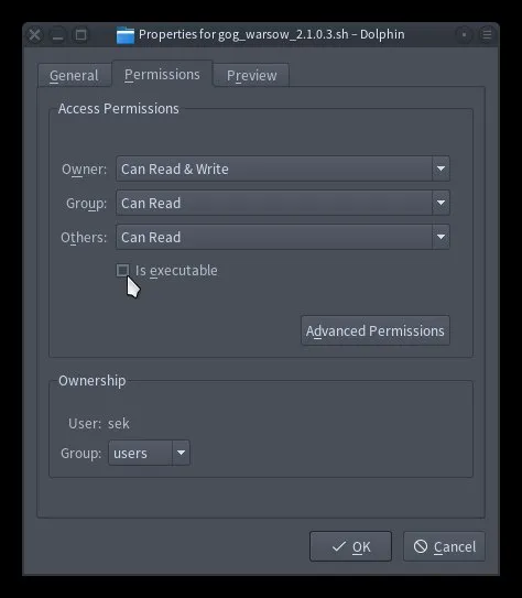 Giving an installer executable permission Giving an installer executable permission