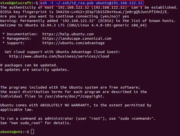 Connect to the running VM using ssh