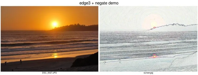 Using the edge and negate options on an image. 在图片上使用 `edge` 和 `negate` 选项