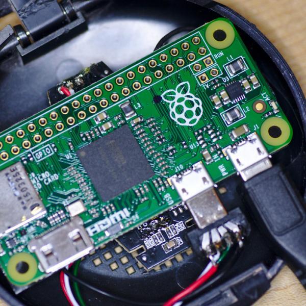 Raspberry Pi Zero slotted into the case