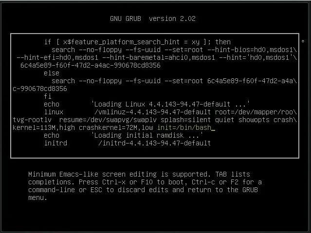 Edit to boot in single user shell