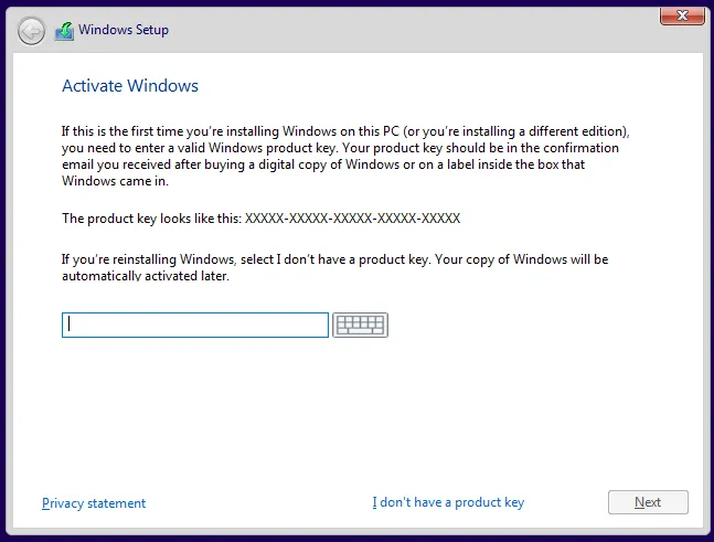 Enter product key 输入产品密钥