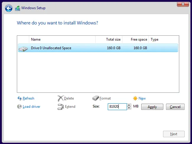 Create a new partition 创建一个新分区