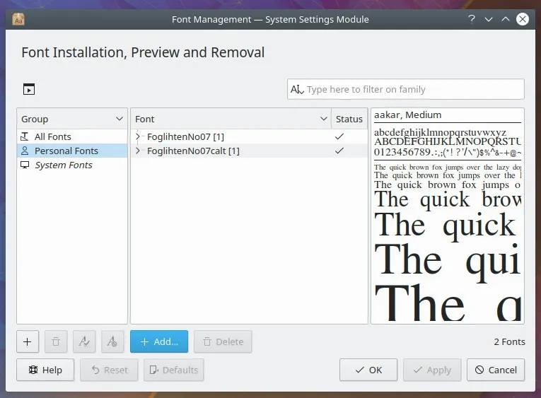 KDE Font Manager KDE 字体管理