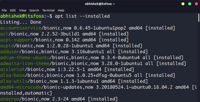 用 atp 命令列出显示已安装的软件包