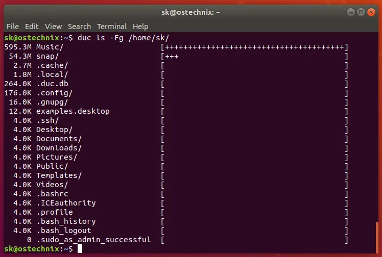 使用 “duc ls” 命令可视化硬盘使用情况