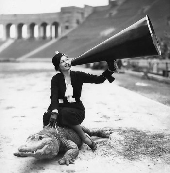 Woman riding an alligator