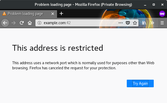 Navigating to a nonstandard port produces an error