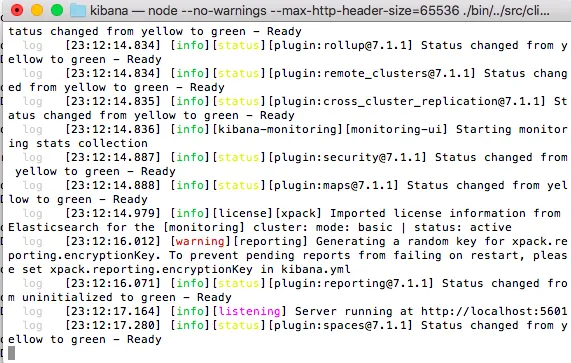 Kibana running once it's connected to Elasticsearch.