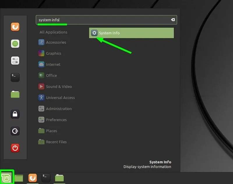 Menu Search System Info