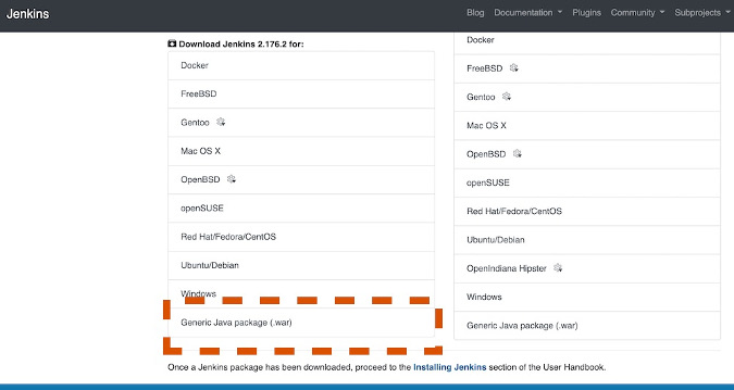 Download Jenkins as Java WAR file