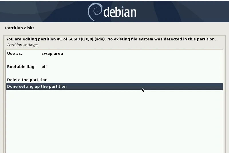 完成此分区设置-debian10