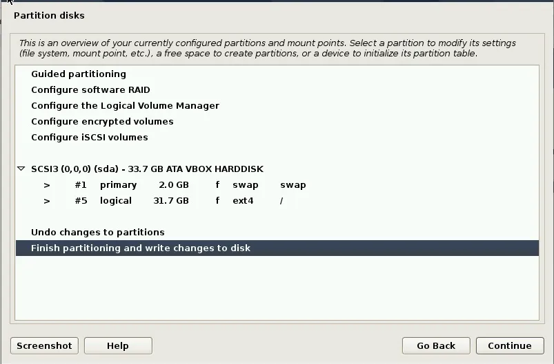 完成分区设置,并将改动写入磁盘