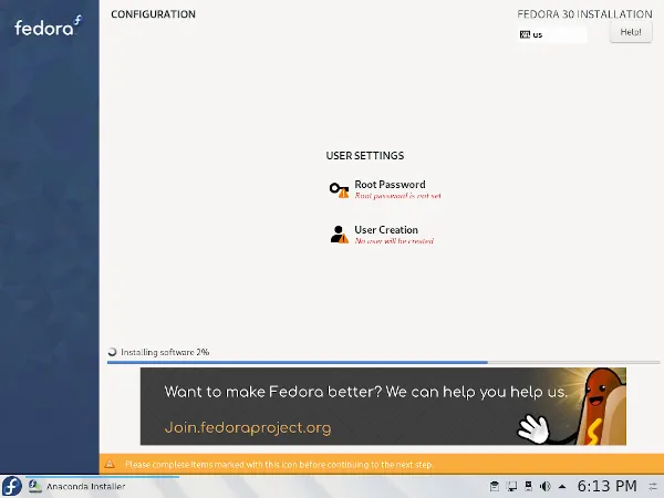 Fedora Anaconda Installer - Add a user