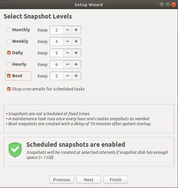 Select snapshot levels