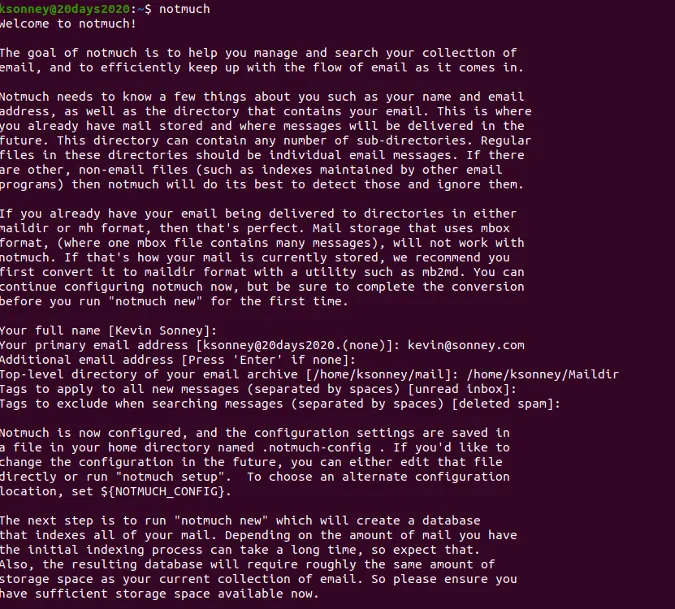 Notmuch's first run Notmuch's first run