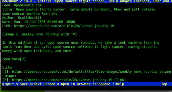 Reading an article in Newsboat Reading an article in Newsboat