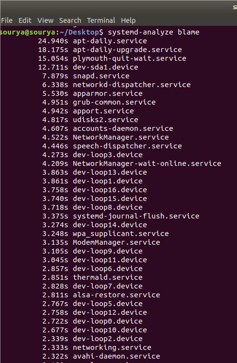 图 4：systemd-analyze blame 的输出