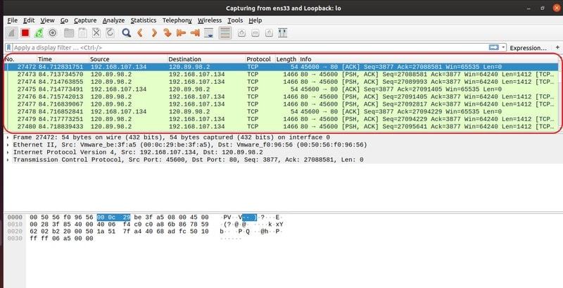 Captured packets