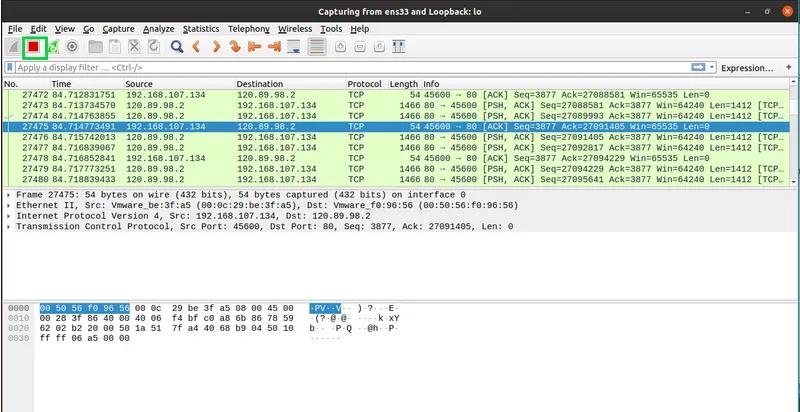 Stop packet capture in Wireshark