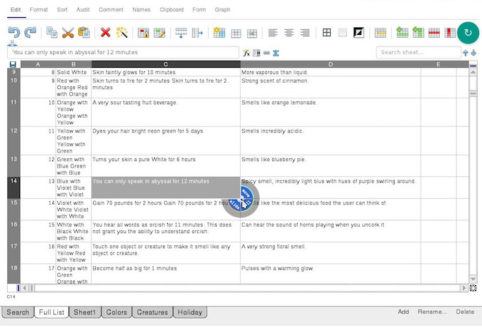 Ethercalc screenshot