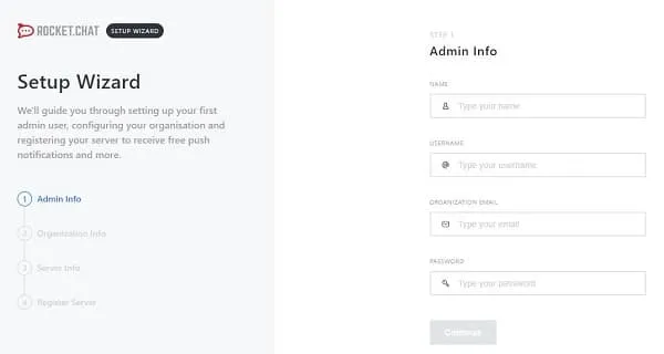 Rocket Chat setup wizard Rocket Chat setup wizard