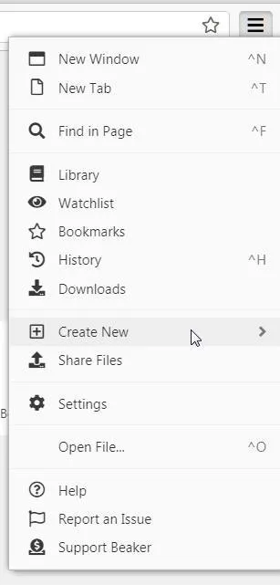 Beaker Browser Menu