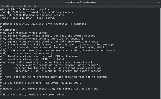 output of git rebase -i