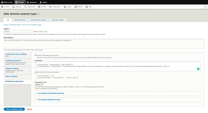 Drupal Gutenberg settings Drupal Gutenberg settings