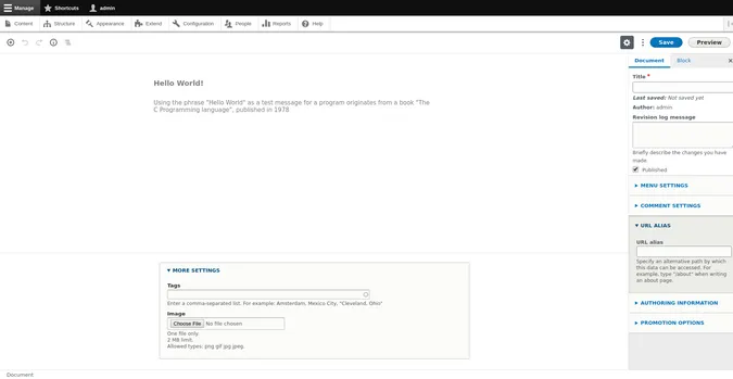 Drupal Gutenberg content screen Drupal Gutenberg content screen